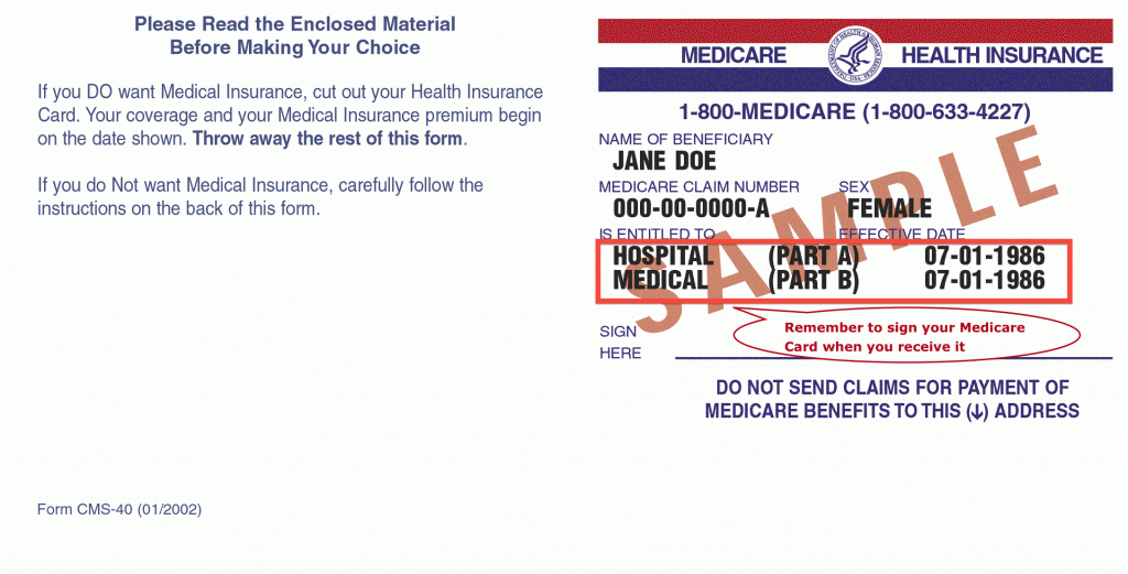 Medicare program card part a and part b